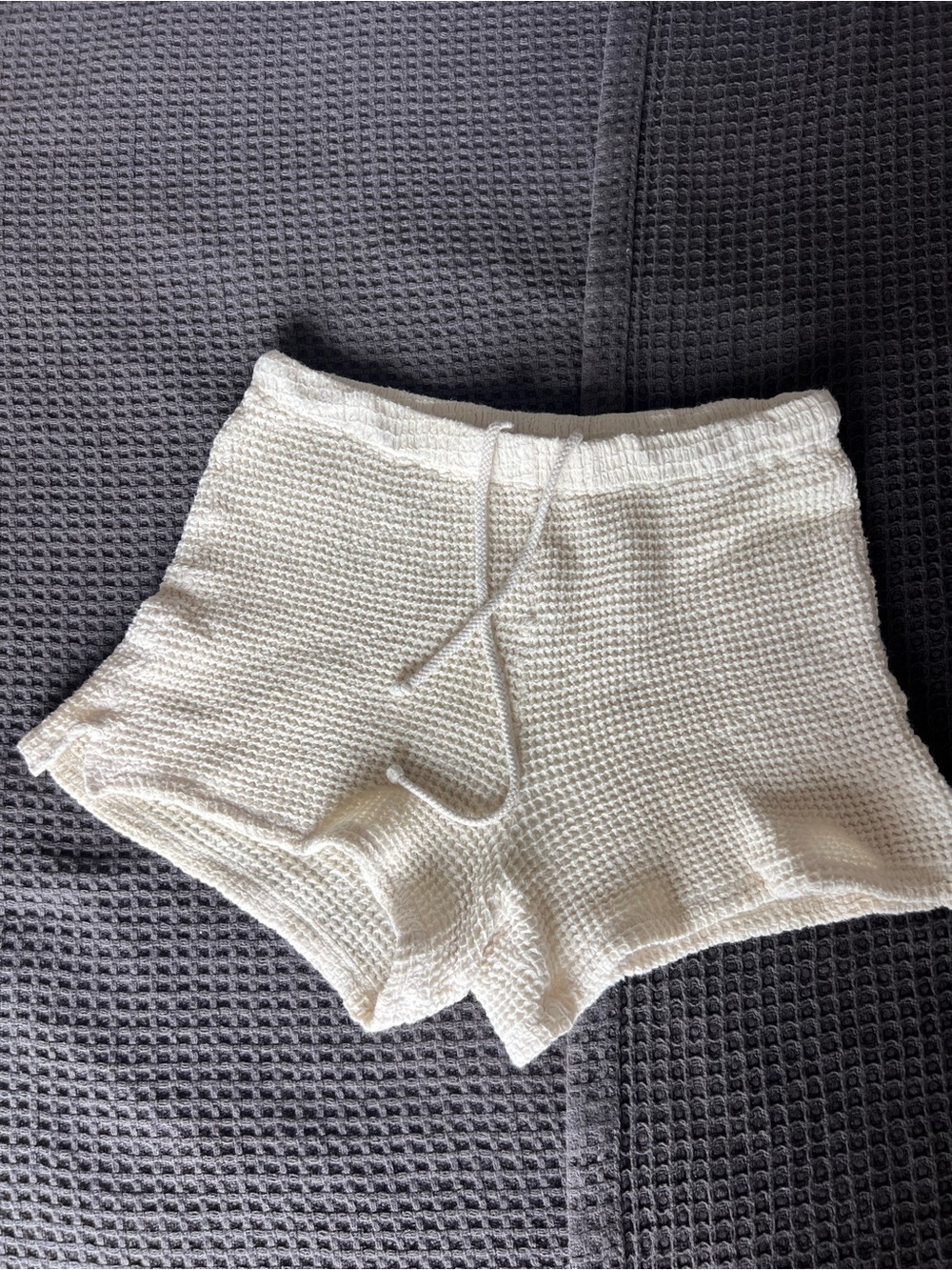 DONNI Cream Waffle Knit Lounge Shorts